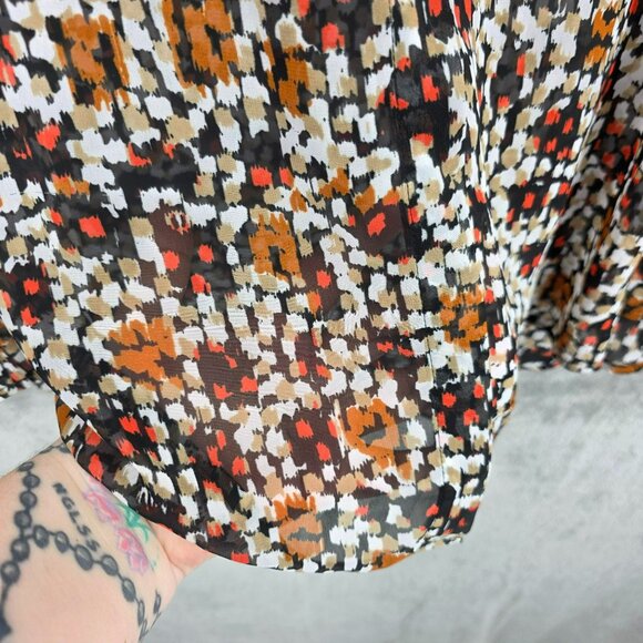 Lane Bryant Sleeveless Button Front Top 24 Black Brown Collared Sheer Split Back - Picture 5 of 11